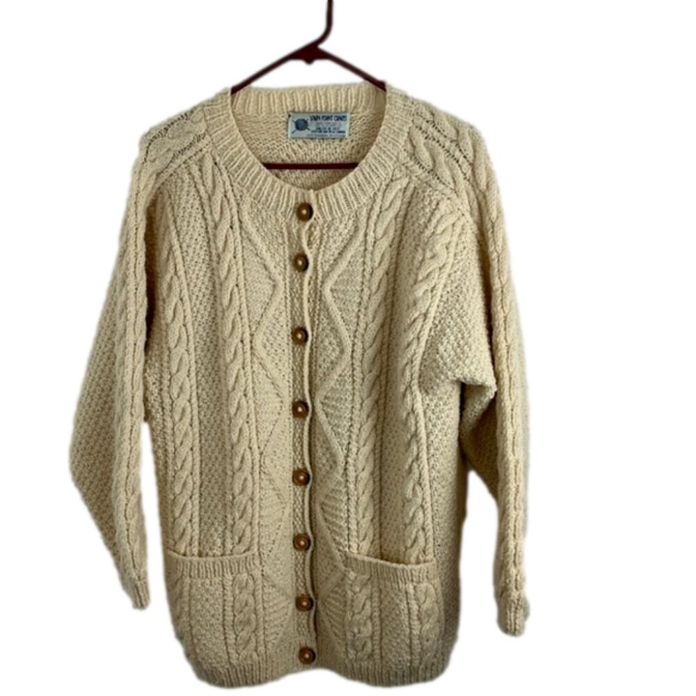 Yarn Point Crafts Canadian-Made Wool Fisherman's Cardigan Sweater